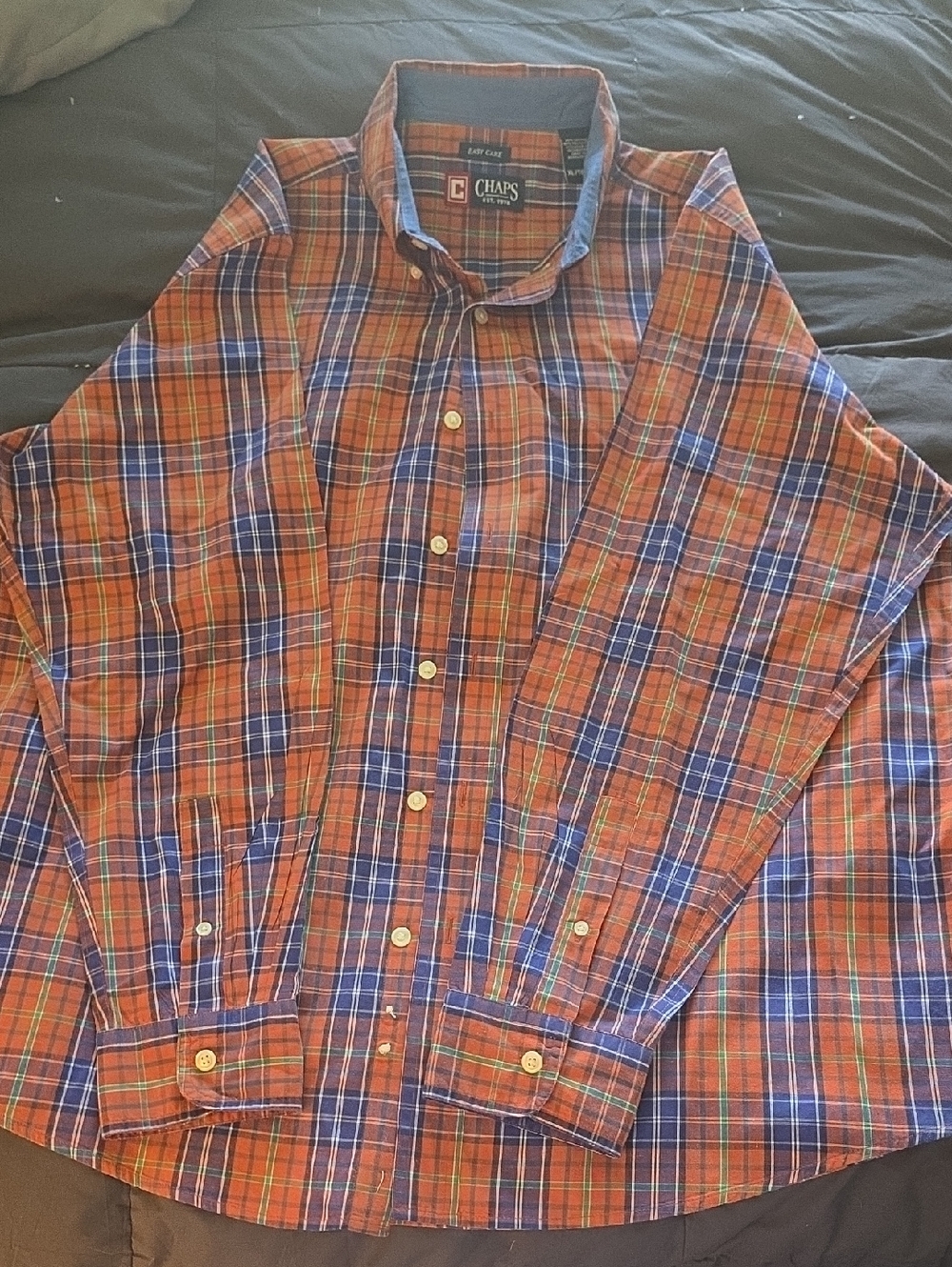 Chaps Men's Orange and Blue Plaid Button-Down Shirt